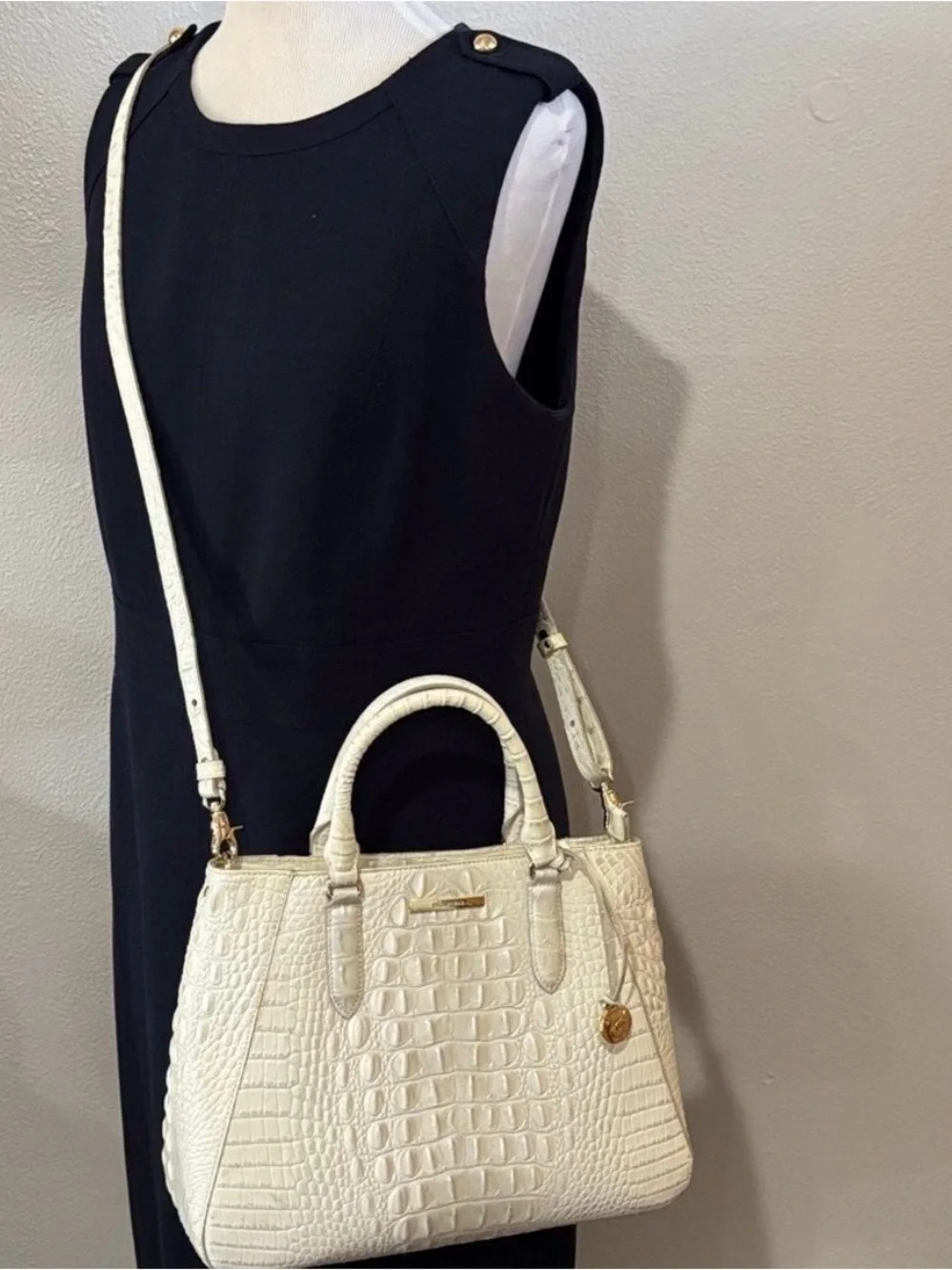 Brahmin White Croc-Embossed Leather Bag